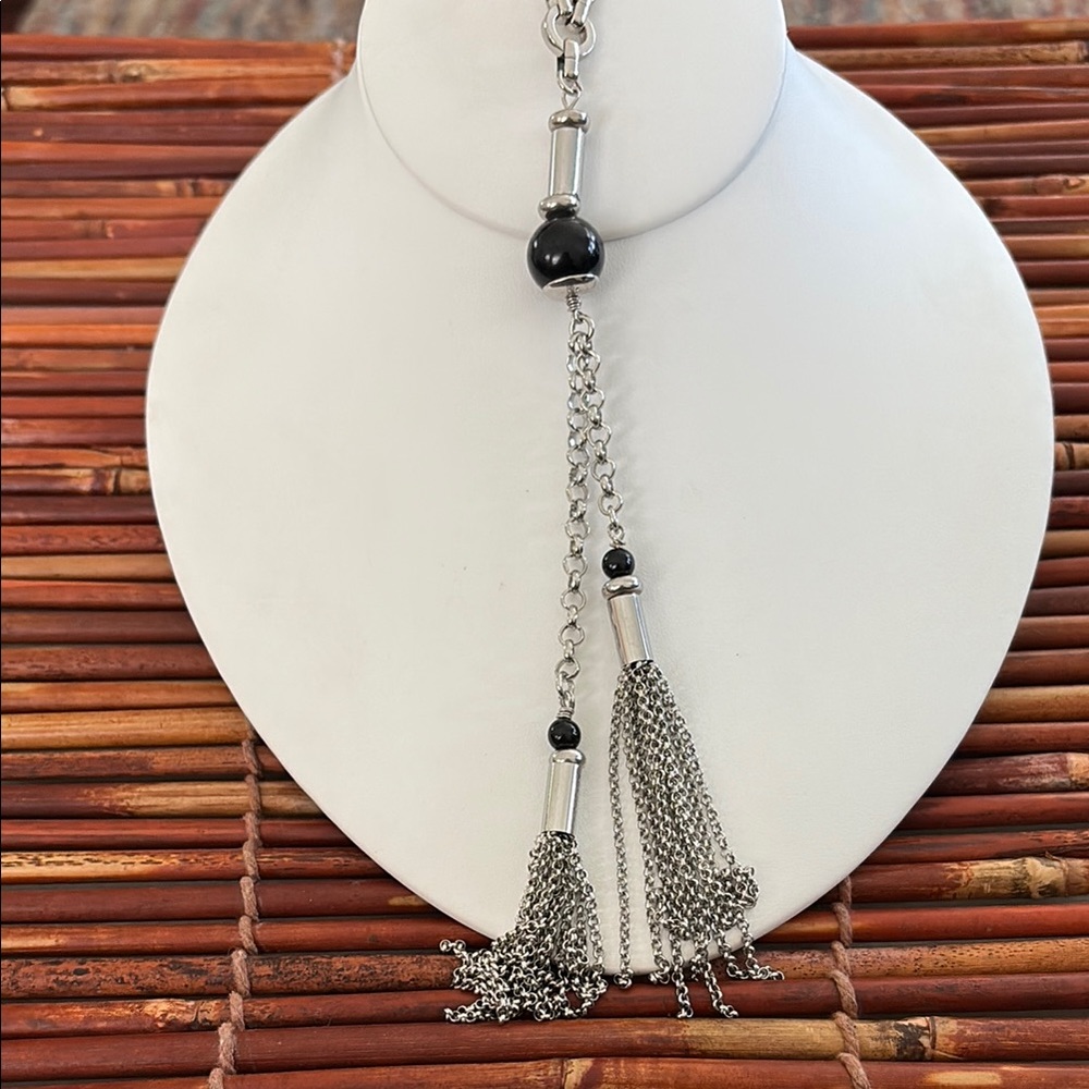 Talbots Silver and Black Tassel Necklace